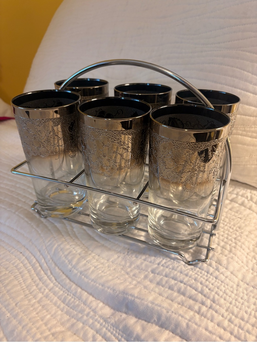 MCM Silver-Trim Glass Tumbler Set with Holder